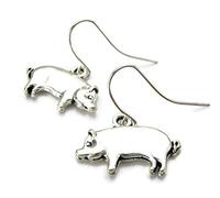Silver Knight Tibetan Silver PIG Earrings, 925 Silver Plated French Hooks, Swine, Boar, Porker,Gift For Mother-in-Law, free Organza Gift Bag