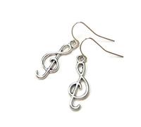 Silver Knight TREBLE"G" CLEF Earrings, 925 Silver Hook Dangles, Musical Key & Symbol, High Pitch Note, 3D Music Jewelry, Gift Bag
