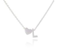 Silver L Capital Initial Heart Pendant Necklaces, Stainless Steel Silver Name Necklace, Letter Necklace Adjustable Chain, Personalised Necklace for Women Girls Lady for Christmas Birthday Graduation