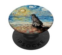 Silver Labrador Starry Night Dog Gray Lab at the Beach Art PopSockets Adhesive PopGrip