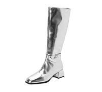 Silver Ladies Everyday Boots with A Solid Heel and Side Zipper Plus Belt Buckle for Easy Style and Practical Use