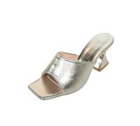 Silver Ladies Solid Color Square Toe Slippers Open Toe High Heel Unusual Heels Comfortable Women's Casual
