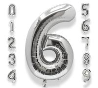 Silver Large Birthday Balloons 6: 40 Inch Large Foil Number 6 Balloons Giant Helium Balloon Age 0-9 Big Mylar Balloons for Kids Boy Girl 6th Birthday Party Baby Shower Anniversary Decorations