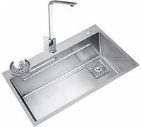 Silver Large Kitchen Bar HYJAUSXB with Tap, Cup Washer & Drain Accessories, Drop in Stainless Steel Single Bowl for Balcony, Bar,Utility Room (Size : 68x45x21cm-C2)