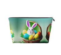 Silver Large Leather Travel Toiletry Bag â€“ Reusable Easter Joy Print Portable Cosmetic Makeup Organizer Pouch with Zipper