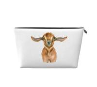 Silver Large Leather Travel Toiletry Bag â€“ Reusable Farm Animal Goat Print Portable Cosmetic Makeup Organizer Pouch with Zipper