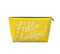 Silver Large Leather Travel Toiletry Bag â€“ Reusable Goodlooking Hello Sunshine Print Portable Cosmetic Makeup Organizer Pouch with Zipper