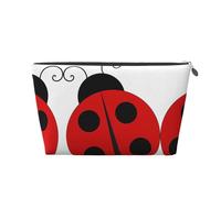 Silver Large Leather Travel Toiletry Bag - Reusable Cartoon Ladybug Print Portable Cosmetic Makeup Organizer Pouch with Zipper