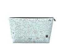 Silver Large Leather Travel Toiletry Bag - Reusable Chemistry Print Print Portable Cosmetic Makeup Organizer Pouch with Zipper
