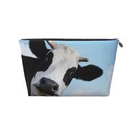 Silver Large Leather Travel Toiletry Bag - Reusable Cow Patterns Print Portable Cosmetic Makeup Organizer Pouch with Zipper