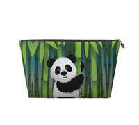 Silver Large Leather Travel Toiletry Bag - Reusable Curious Baby Panda Print Portable Cosmetic Makeup Organizer Pouch with Zipper