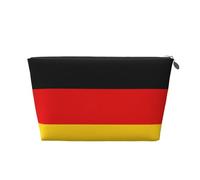 Silver Large Leather Travel Toiletry Bag - Reusable German Flag Print Portable Cosmetic Makeup Organizer Pouch with Zipper