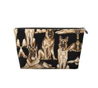 Silver Large Leather Travel Toiletry Bag - Reusable German Shepherd Print Portable Cosmetic Makeup Organizer Pouch with Zipper
