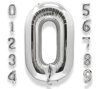 Silver Large Number 0 Balloons: 40 Inch Big Foil Number Balloons Giant Helium Balloon Age 0-9 Mylar Balloons for Kids Boy Girl 0 Birthday Party Baby Shower Anniversary Decorations