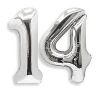 Silver Large Number 14 Balloons: 40 Inch Large Foil Number Balloons Big Size Helium Balloon Age 0-9 Mylar for 14th Birthday Party Baby Shower Anniversary Decorations