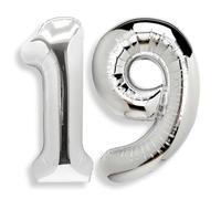Silver Large Number 19 Balloons: 40 Inch Large Foil Number Big Size Helium Balloon Age 0-9 Mylar Balloons for 19th Birthday Party Baby Shower Anniversary Decorations