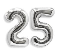 Silver Large Number 25 Balloons: 40 Inch Large Foil Number Balloons Big SizeHelium Balloon Age 0-9 Mylar for 25th Birthday Party Baby Shower Anniversary Decorations