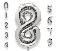 Silver Large Number 8 Balloons: 40 Inch Large Foil Number Balloons Big SizeHelium Balloon Age 0-9 Mylar Balloons for Kids Boy Girl 8 Birthday Party Baby Shower Anniversary Decorations