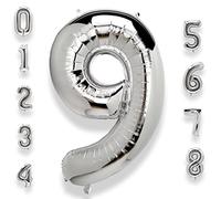 Silver Large Number 9 Balloons: 40 Inch Large Foil Number Balloons Big SizeHelium Balloon Age 0-9 Mylar for Kids Boy Girl 9 Birthday Party Baby Shower Anniversary Decorations