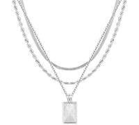 Silver Layered Necklaces for Women, Three-Tier Design with Rectangle Pendant, Adjustable Layers, Nickel-Free, Ideal for Various Occasions, Gift Box Included