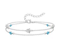 Silver Layered Star Bracelet with Crystal Stones - Adjustable Silver Friendship Bracelet, Ideal Christmas Birthday Graduation Gift for Women, Perfect for Anniversary New Year (Blue Star Layered)