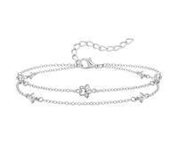Silver Layered Star Bracelet with Crystal Stones - Adjustable Silver Friendship Bracelet, Ideal Christmas Birthday Graduation Gift for Women, Perfect for Anniversary New Year (White Star Layered)