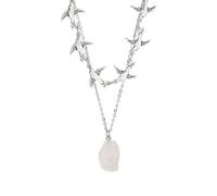 Silver Layered Swallow Bird Necklace for Women, Alloy Flying Bird Choker with Clear Stone Pendant, Bohemian Nature Inspired Statement Necklace