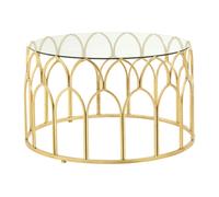 Silver Leaf Coffee Table, Moorish Style Round Glass Coffee Table, Exotic Minaret Inspired Iron Frame Premier Housewares Gold One Size