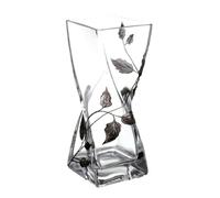 Silver Leaf Tendril Contemporary Square Twist Glass Flower Vase - Mouth Blown Hand Decorated - Ideal 25th Wedding 20 cm