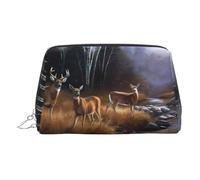 Silver Leather Makeup Bag â€“ Beauty Deer Print Travel Cosmetic Bags for Women, Small Organizer with Handle, Zipper Pouch