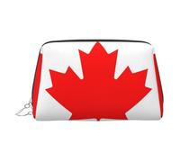 Silver Leather Makeup Bag â€“ Canadian Flag Print Travel Cosmetic Bags for Women, Small Organizer with Handle, Zipper Pouch