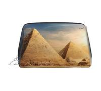 Silver Leather Makeup Bag â€“ Egyptian Pyramid in Desert Print Travel Cosmetic Bags with Organizer, Portable Toiletry Pouch for Daily Use