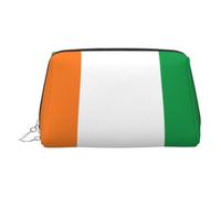 Silver Leather Makeup Bag â€“ Flag of Ivory Coast Print Travel Cosmetic Bags for Women, Small Organizer with Handle, Zipper Pouch