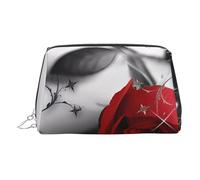 Silver Leather Makeup Bag â€“ Rote Rose1 (1) Print Travel Cosmetic Bags, Portable Toiletry Organizer, Zipper Pouch for Daily Use