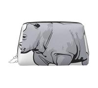 Silver Leather Makeup Bag - Animal Rhino Print Travel Cosmetic Bags, Portable Toiletry Organizer, Zipper Pouch for Daily Use
