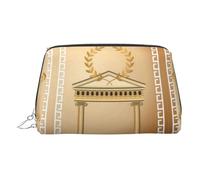 Silver Leather Makeup Bag - Antique Building Print Travel Cosmetic Bags, Portable Toiletry Organizer, Zipper Pouch for Daily Use