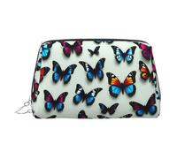 Silver Leather Makeup Bag - Butterfly and Cello Print Travel Cosmetic Organizer with Handle, and Zipper - Perfect for Daily Use
