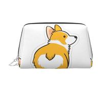 Silver Leather Makeup Bag - Cute Corgi Butt Print Travel Cosmetic Bags, Portable Toiletry Organizer, Zipper Pouch for Daily Use