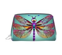 Silver Leather Makeup Bag - Cute Dragonfly Pattern Print Travel Cosmetic Organizer with Handle, and Zipper - Perfect for Daily Use