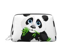 Silver Leather Makeup Bag - Cute Panda Print Travel Cosmetic Bags, Portable Toiletry Organizer, Zipper Pouch for Daily Use