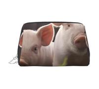 Silver Leather Makeup Bag - Cute Pig Print Travel Cosmetic Bags, Portable Toiletry Organizer, Zipper Pouch for Daily Use