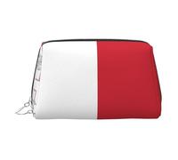 Silver Leather Makeup Bag - Flag of Malta Print Travel Cosmetic Bags, Portable Toiletry Organizer, Zipper Pouch for Daily Use