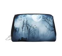 Silver Leather Makeup Bag - Gothic Happy Halloween Print Travel Cosmetic Bags, Portable Toiletry Organizer, Zipper Pouch for Daily Use