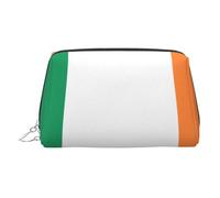 Silver Leather Makeup Bag - Irish Flag Print Travel Cosmetic Bags, Portable Toiletry Organizer, Zipper Pouch for Daily Use