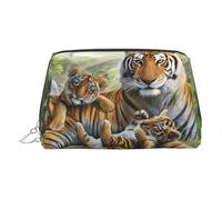 Silver Leather Makeup Bag - Jungle Tigers Cub Print Travel Cosmetic Bags, Portable Toiletry Organizer, Zipper Pouch for Daily Use