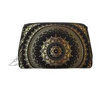 Silver Leather Makeup Bag - Kaleidoscope Mandala Print Travel Cosmetic Bags for Women, Small Organizer with Handle, Zipper Pouch