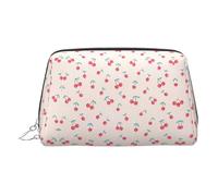 Silver Leather Makeup Bag - Lovely Sweet red Cherry Print Travel Cosmetic Bags, Portable Toiletry Organizer, Zipper Pouch for Daily Use