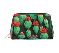 Silver Leather Makeup Bag - Many Small Cactus Art Print Travel Cosmetic Organizer with Handle, and Zipper - Perfect for Daily Use