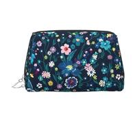 Silver Leather Makeup Bag - Moonlight Garden Print Travel Cosmetic Bags, Portable Toiletry Organizer, Zipper Pouch for Daily Use