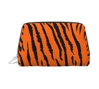 Silver Leather Makeup Bag - Orange Tiger Leopard Print Travel Cosmetic Bags for Women, Small Organizer with Handle, Zipper Pouch
